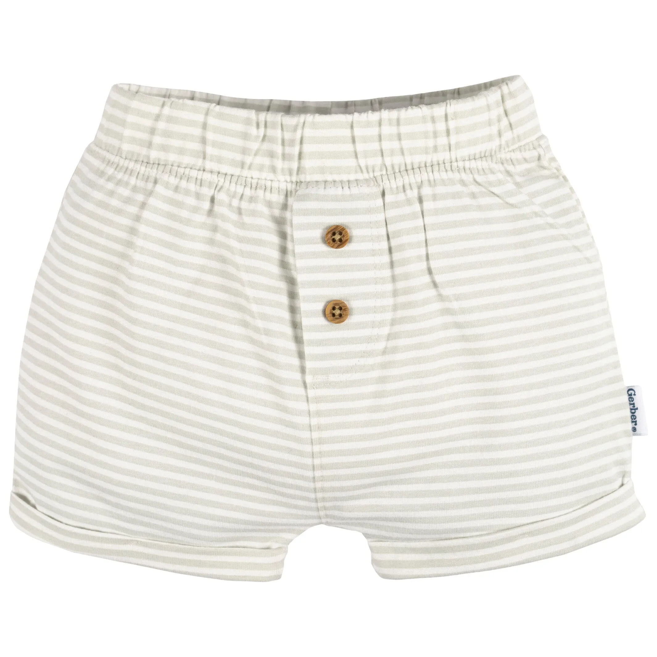 3-Pack Baby Neutral Tan Stripe, Dark Grey Heather, & Black Knit Shorts Gerber Childrenswea