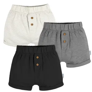 3-Pack Baby Neutral Tan Stripe, Dark Grey Heather, & Black Knit Shorts Gerber Childrenswea