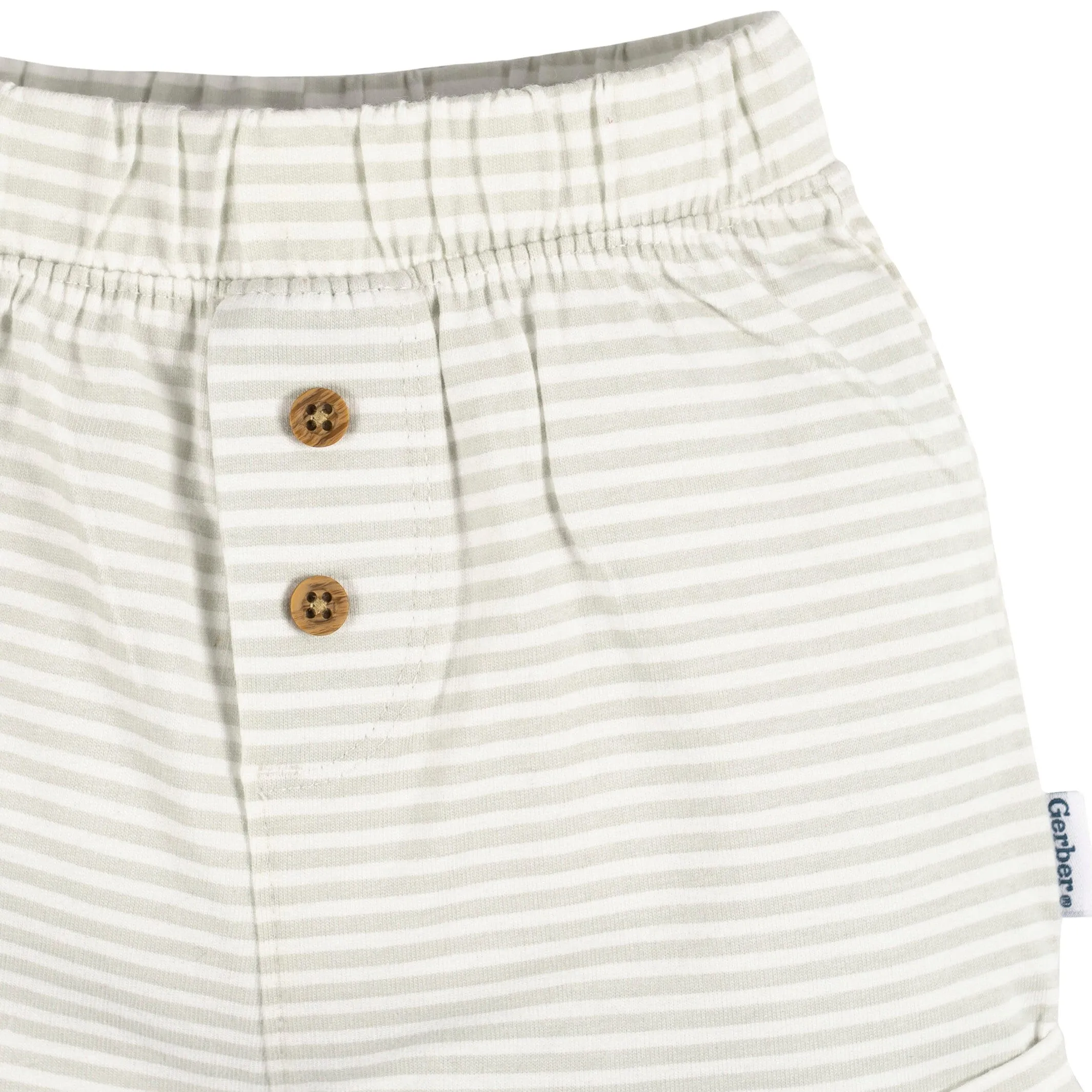 3-Pack Baby Neutral Tan Stripe, Dark Grey Heather, & Black Knit Shorts Gerber Childrenswea