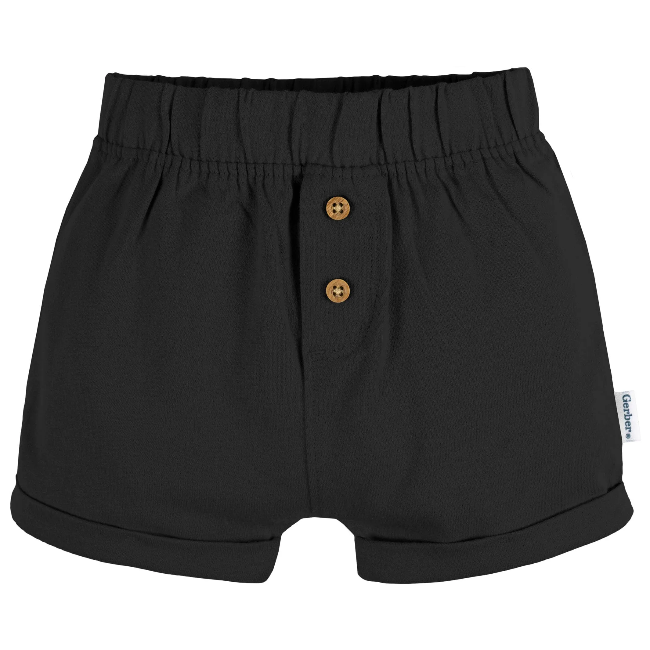 3-Pack Baby Neutral Tan Stripe, Dark Grey Heather, & Black Knit Shorts Gerber Childrenswea