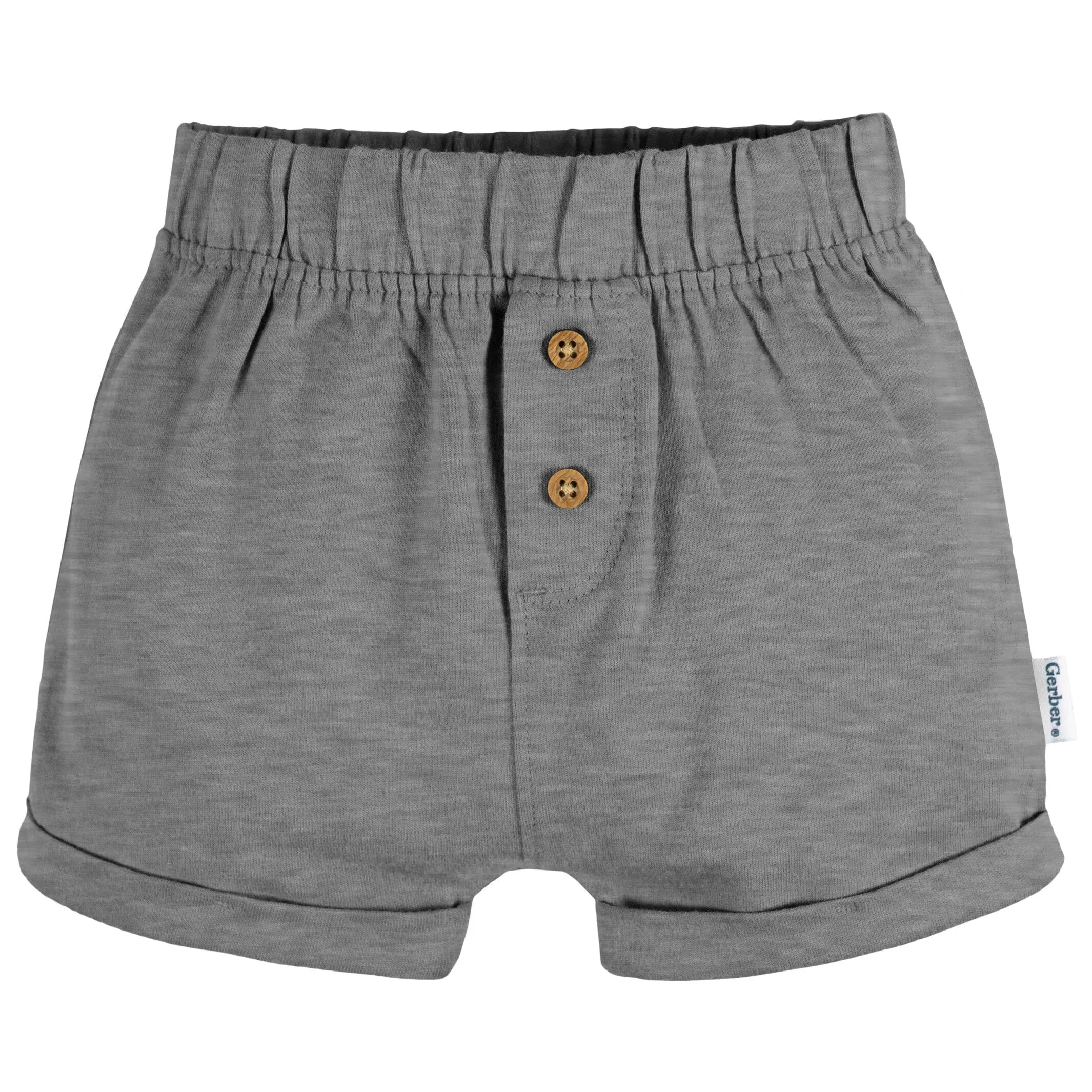 3-Pack Baby Neutral Tan Stripe, Dark Grey Heather, & Black Knit Shorts Gerber Childrenswea