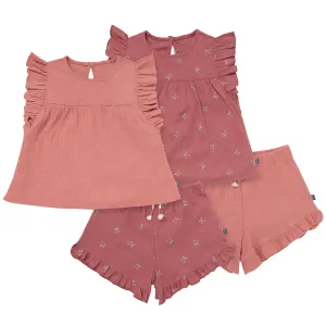 4-Piece Infant & Toddler Girls Rose Cherries Flutter Sleeve Tops and Shorts Set Gerber Childrenswea