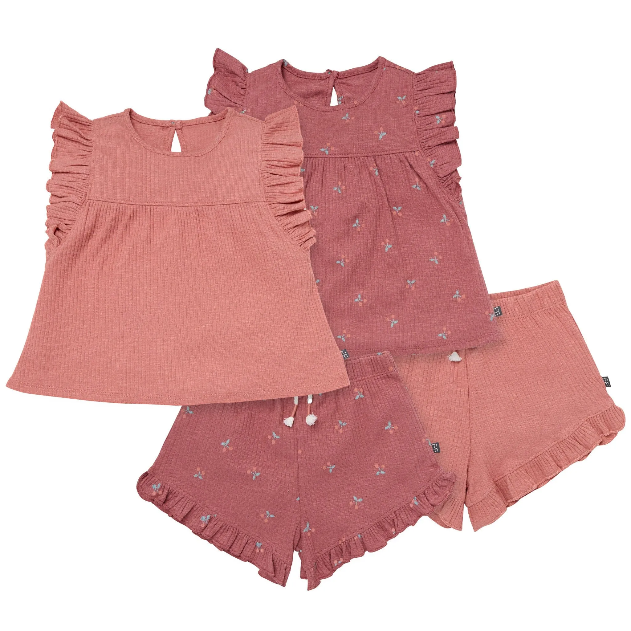 4-Piece Infant & Toddler Girls Rose Cherries Flutter Sleeve Tops and Shorts Set Gerber Childrenswea