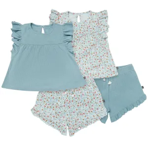 4-Piece Infant & Toddler Girls Vine Floral Flutter Sleeve Tops and Shorts Set Gerber Childrenswea