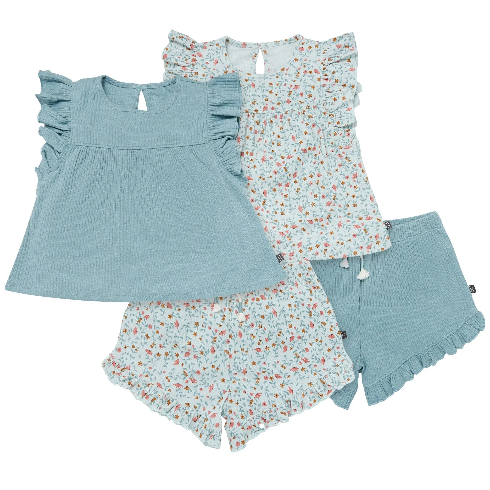 4-Piece Infant & Toddler Girls Vine Floral Flutter Sleeve Tops and Shorts Set Gerber Childrenswea