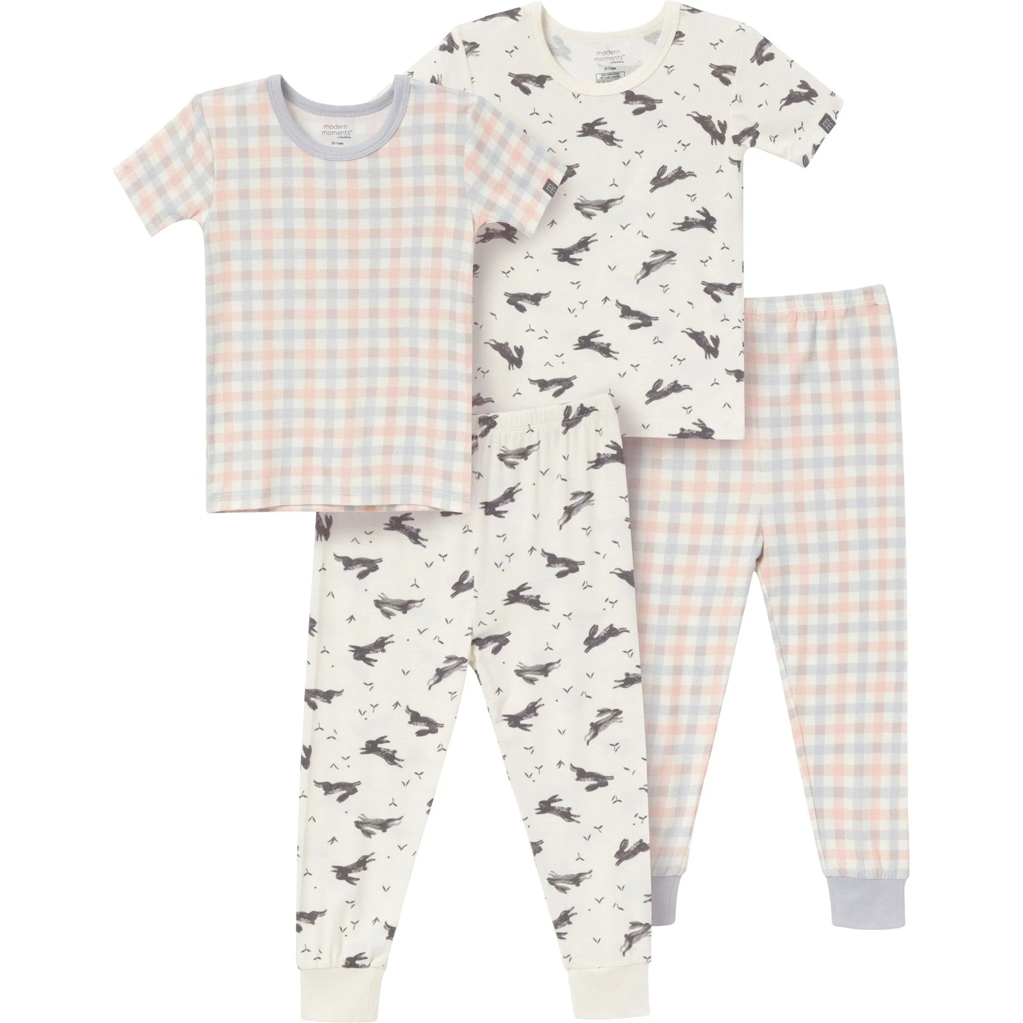 4-Piece Infant & Toddler Neutral Blue Plaid Snug Fitting Pajamas Gerber Childrenswea