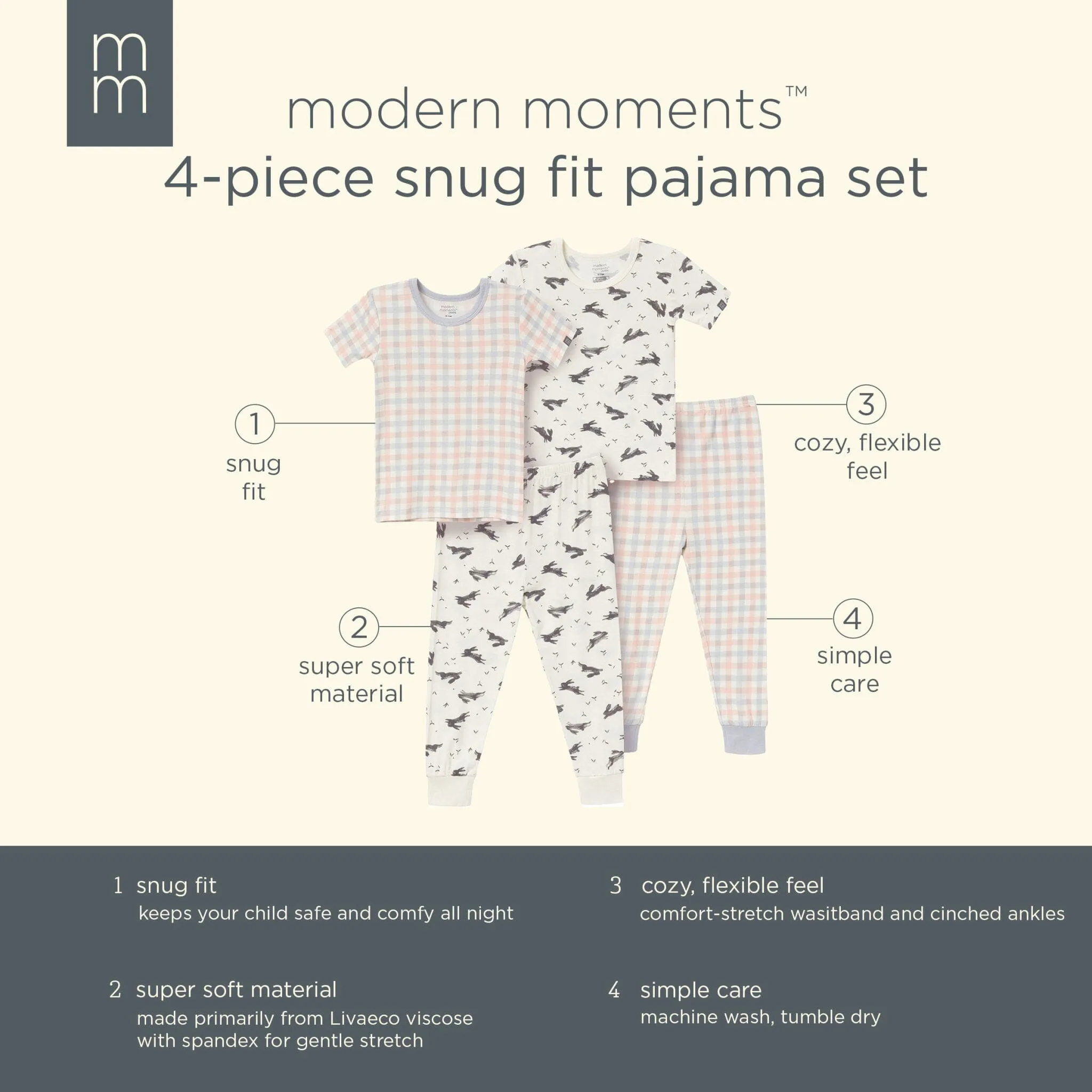 4-Piece Infant & Toddler Neutral Blue Plaid Snug Fitting Pajamas Gerber Childrenswea
