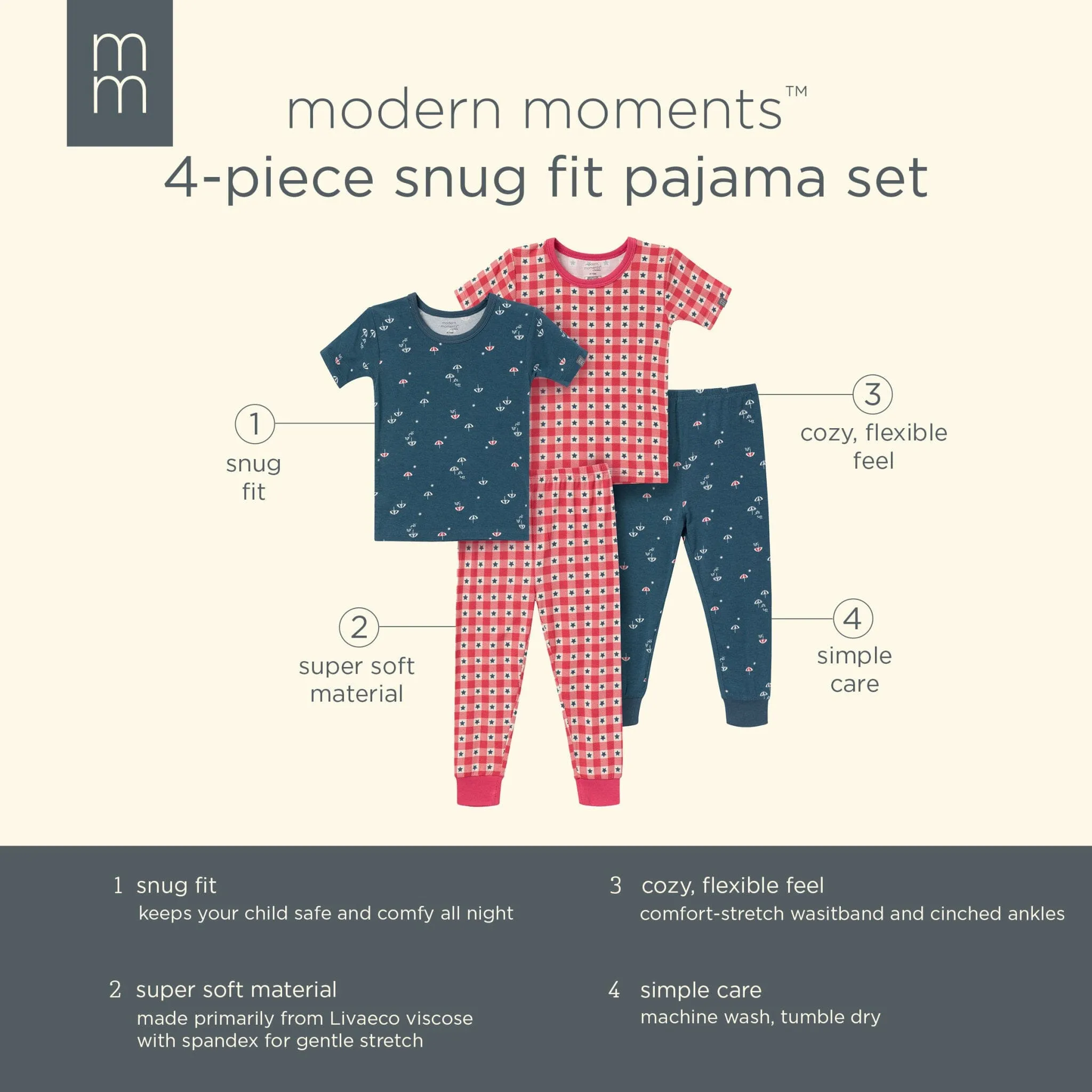4-Piece Infant & Toddler Neutral Blue Umbrella Snug Fitting Pajamas Gerber Childrenswea