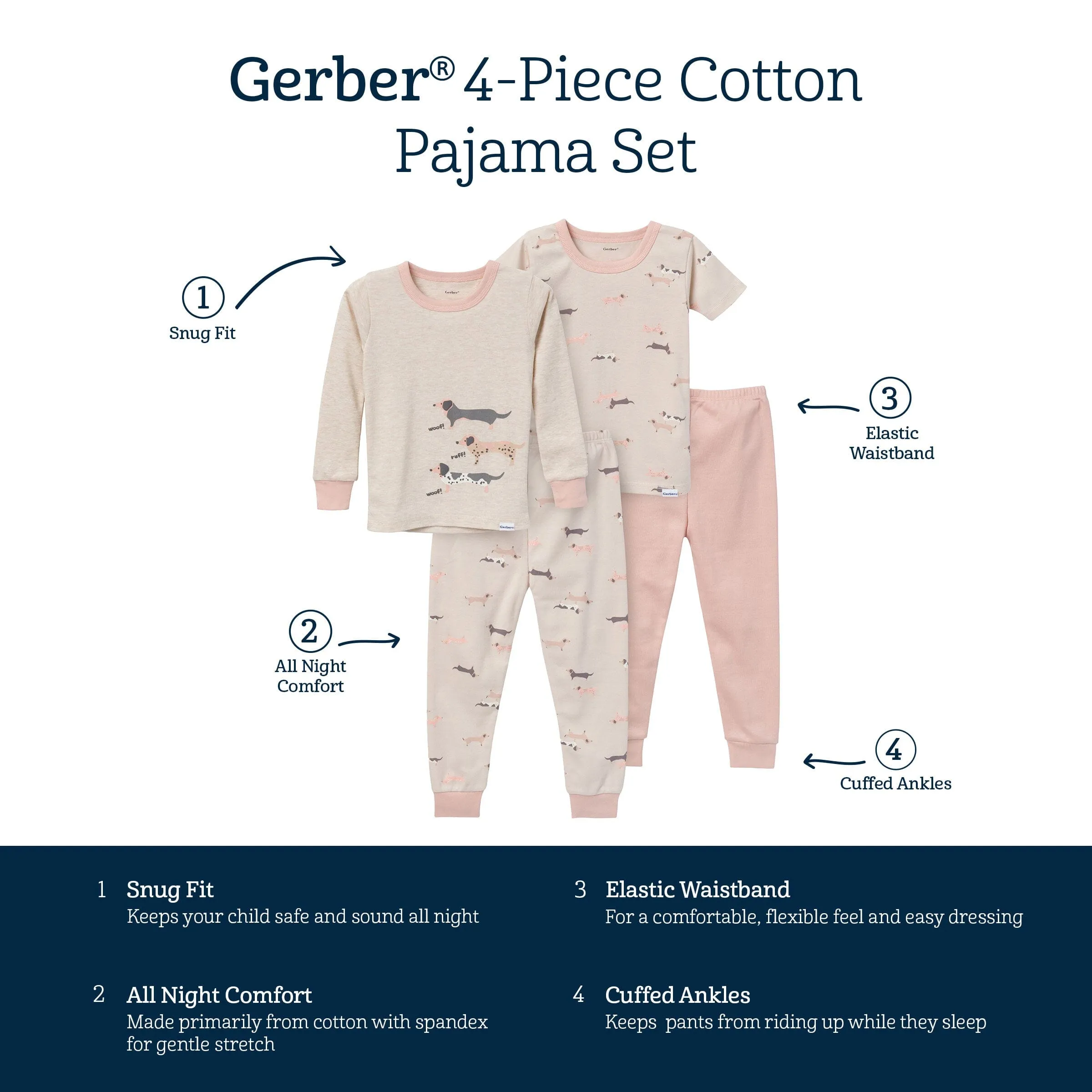 4-Piece Infant & Toddler Neutral Dog Tops and Pants Sets Gerber Childrenswea