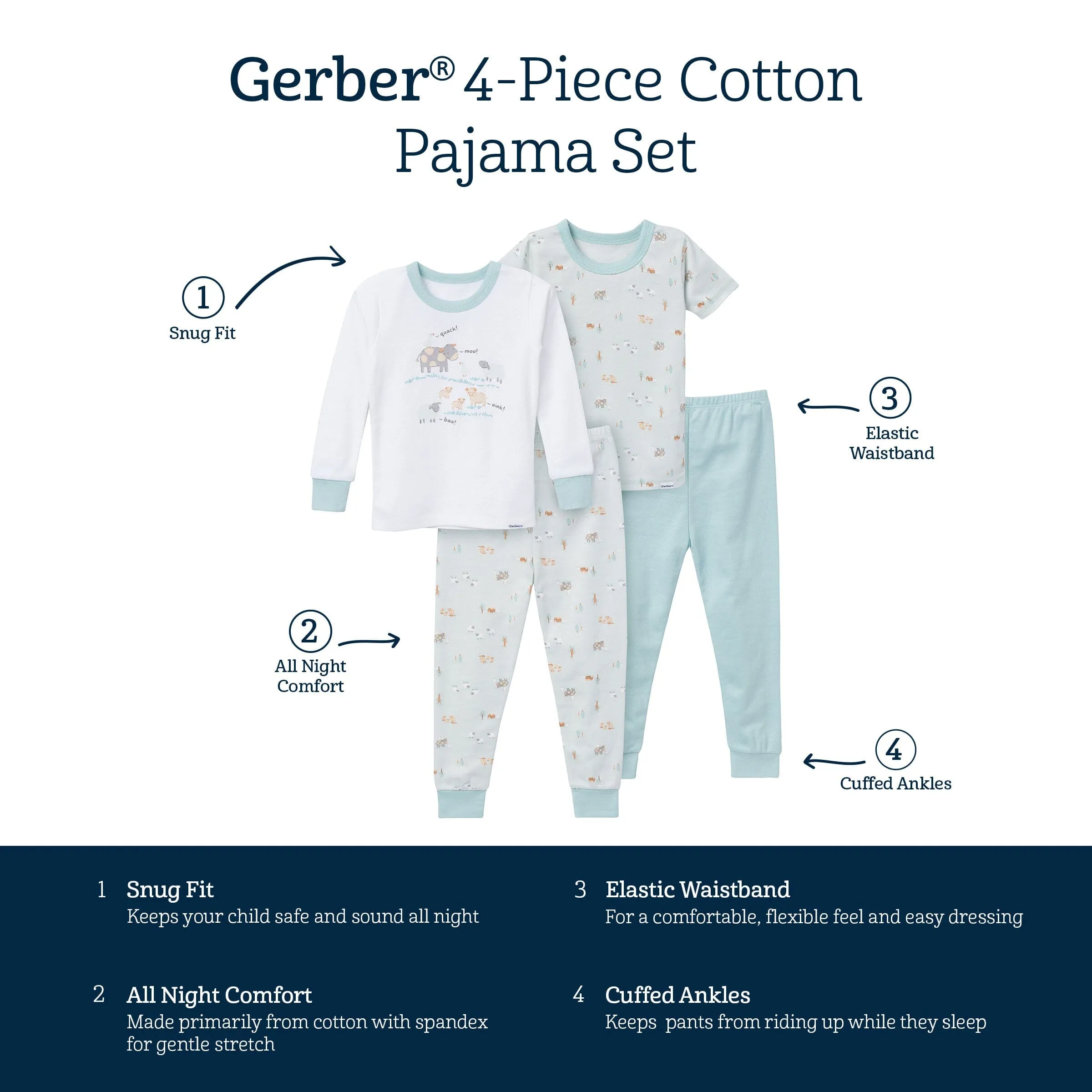 4-Piece Infant & Toddler Neutral Farm Tops and Pants Sets Gerber Childrenswea