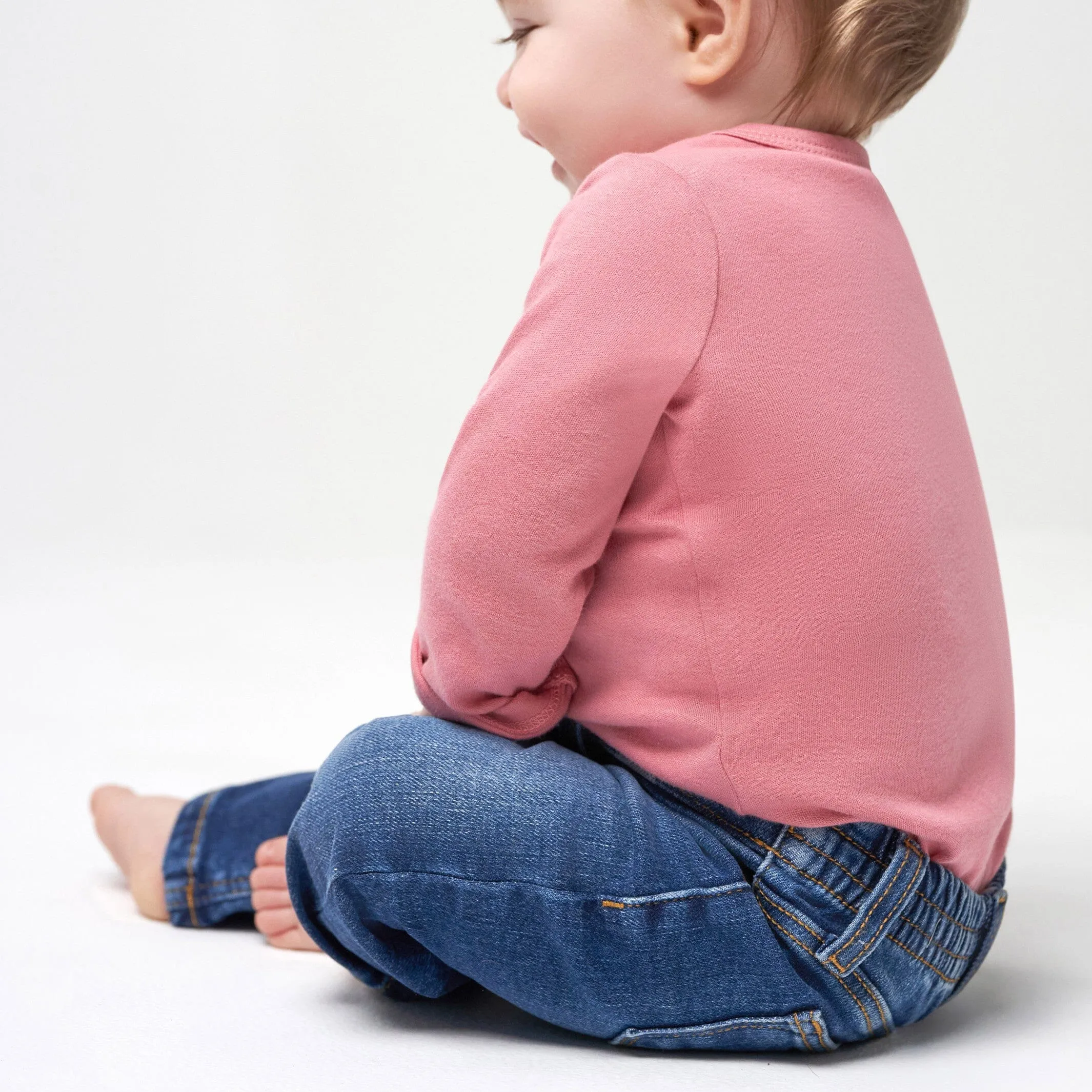 Baby Neutral Blue Straight Fit Denim Jeans With Elastic Back Gerber Childrenswea