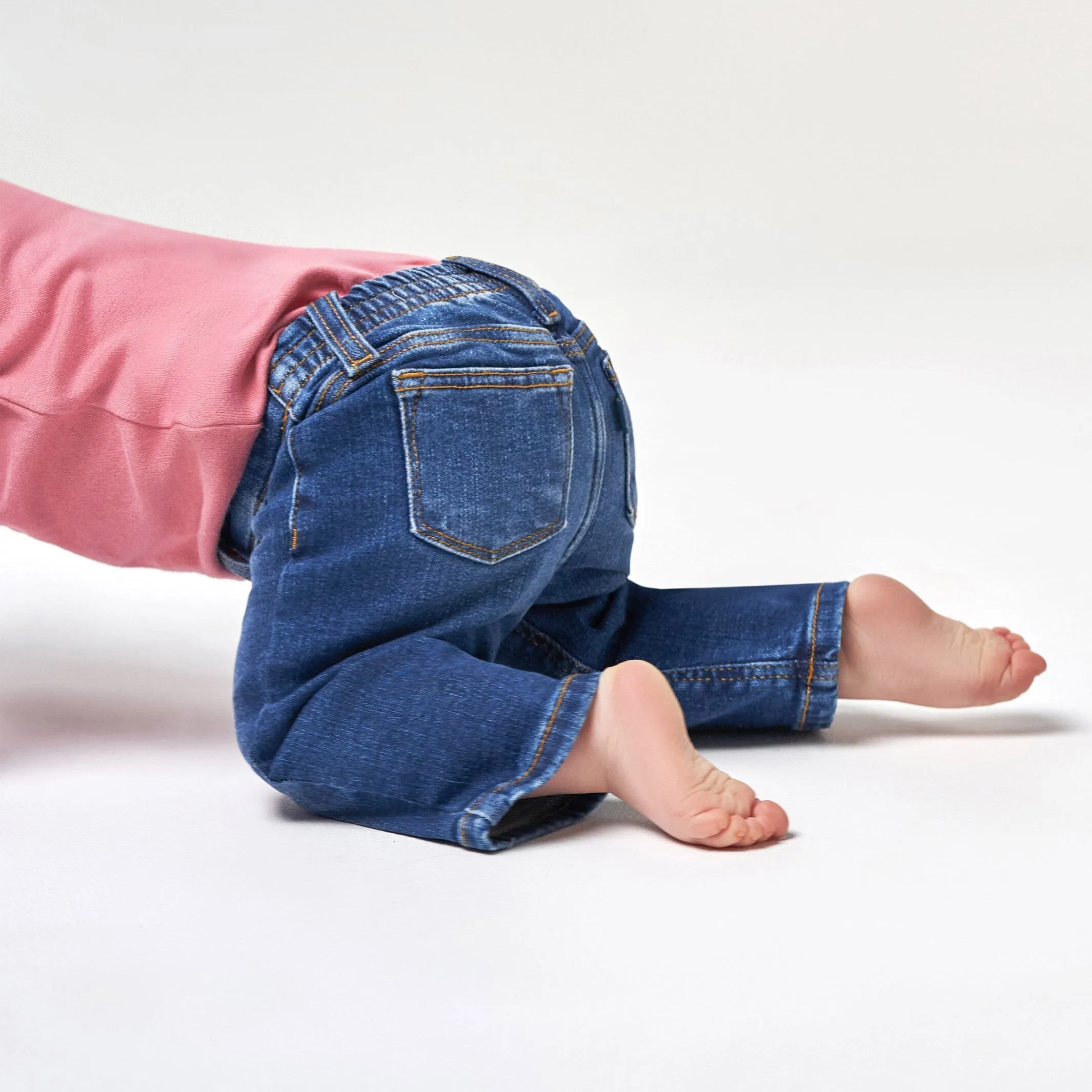 Baby Neutral Blue Straight Fit Denim Jeans With Elastic Back Gerber Childrenswea