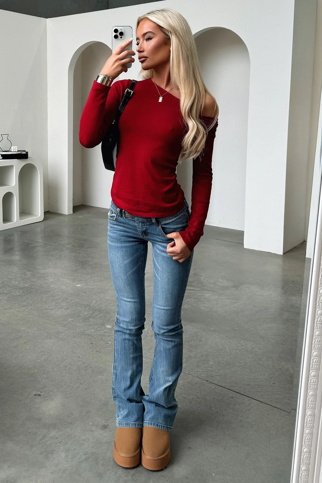 Baylee Off Shoulder Top - Burgundy