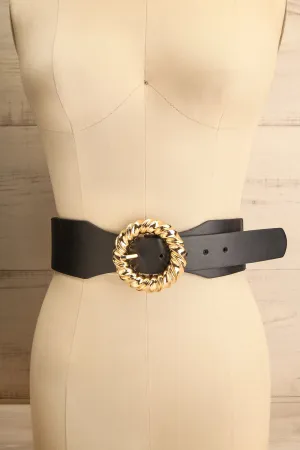 Bemaraha | Black Faux Leather Elastic Belt