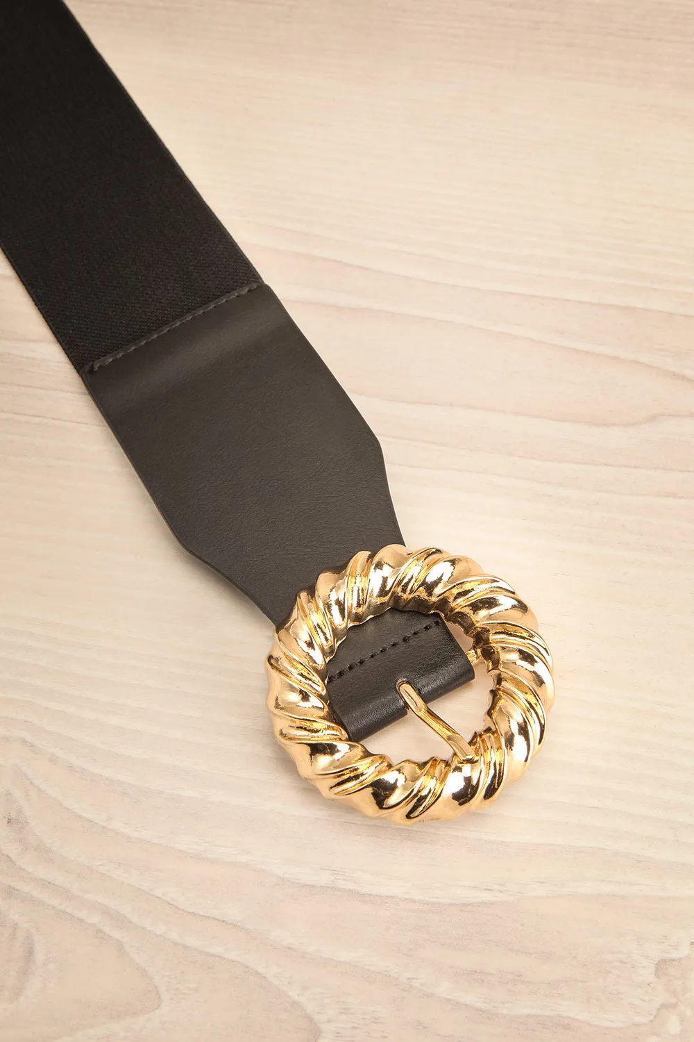 Bemaraha | Black Faux Leather Elastic Belt
