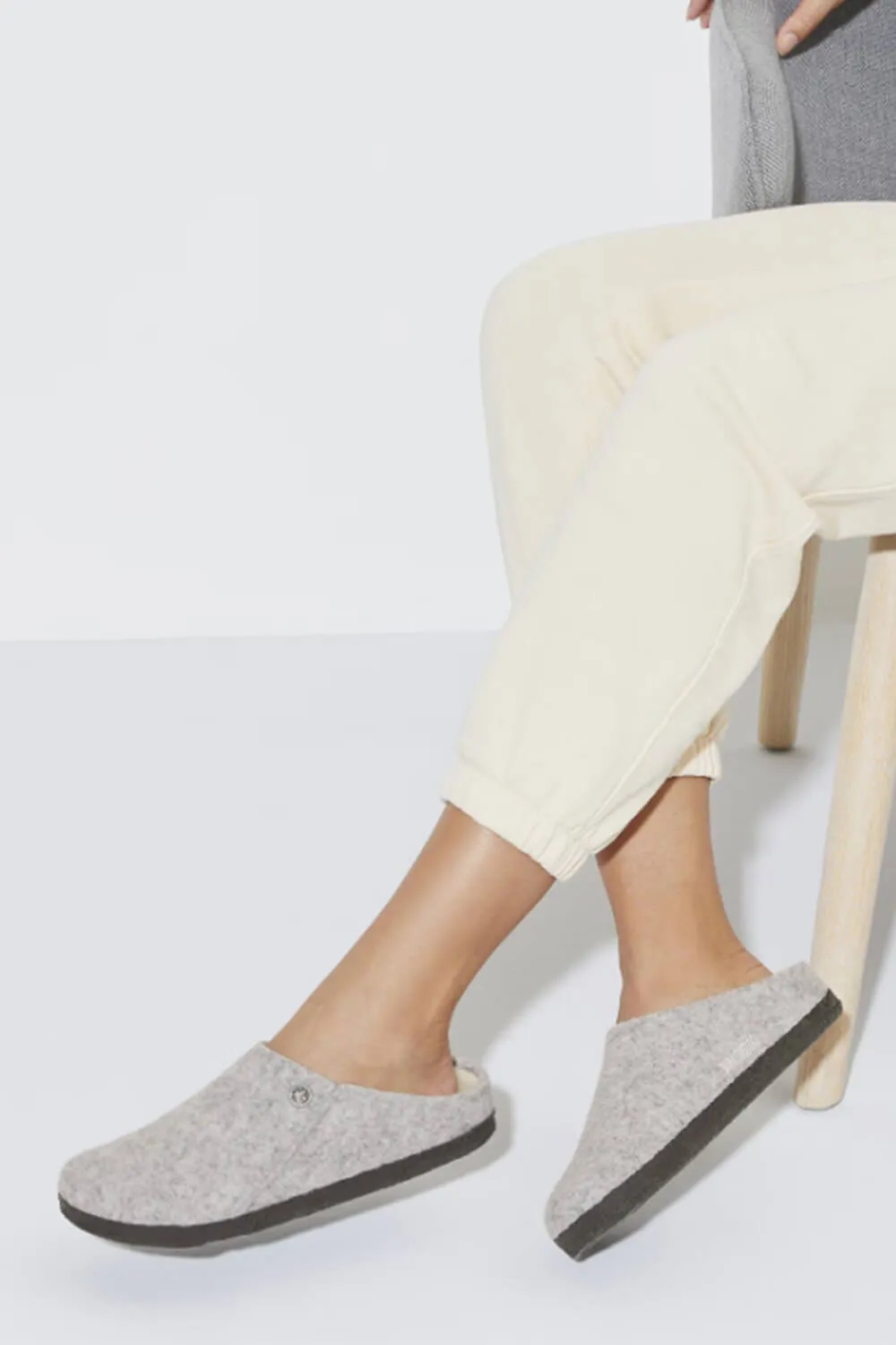 Birkenstock Zermatt Wool Felt Shearling Slippers for Women in Light Gray | 1015086