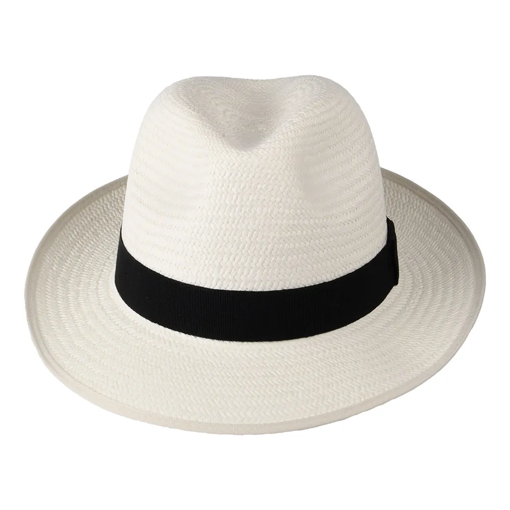 Christys Hats Bexley Panama Fedora Hat with Black Band - Bleach