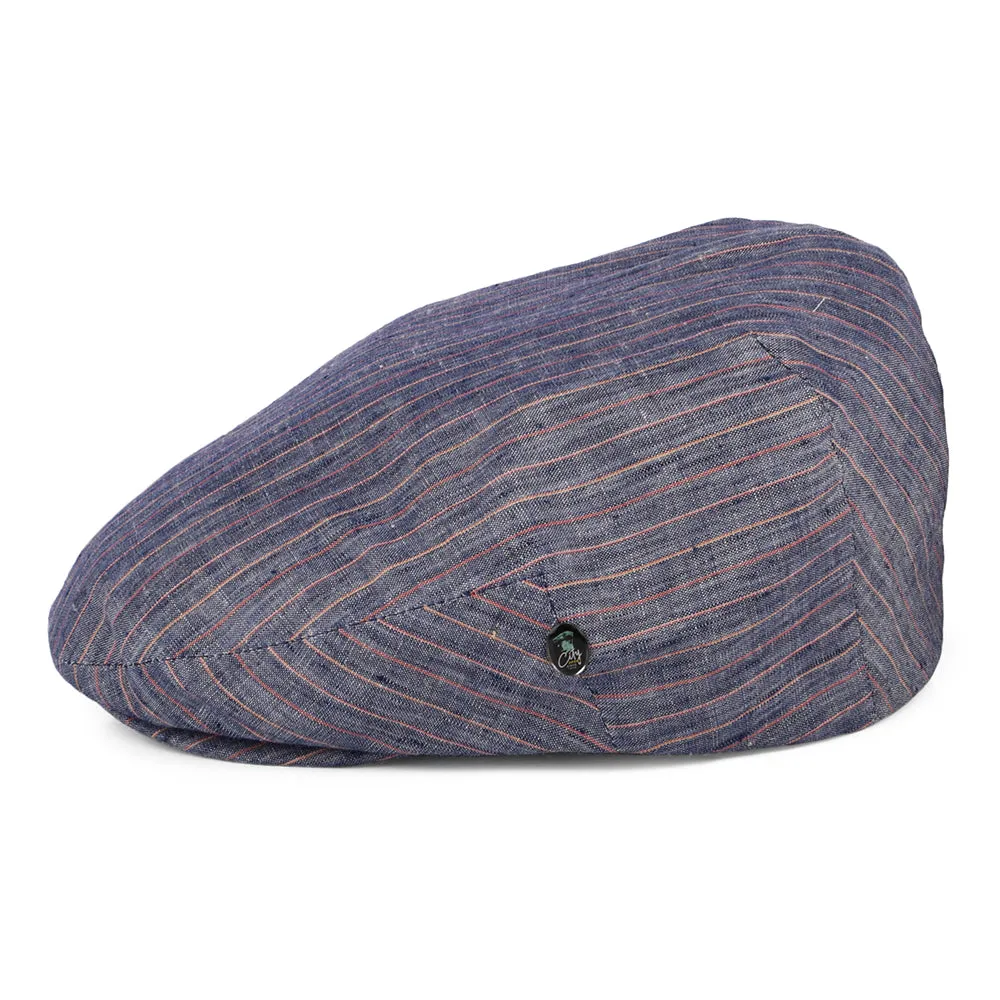 City Sport Striped Linen Flat Cap - Blue