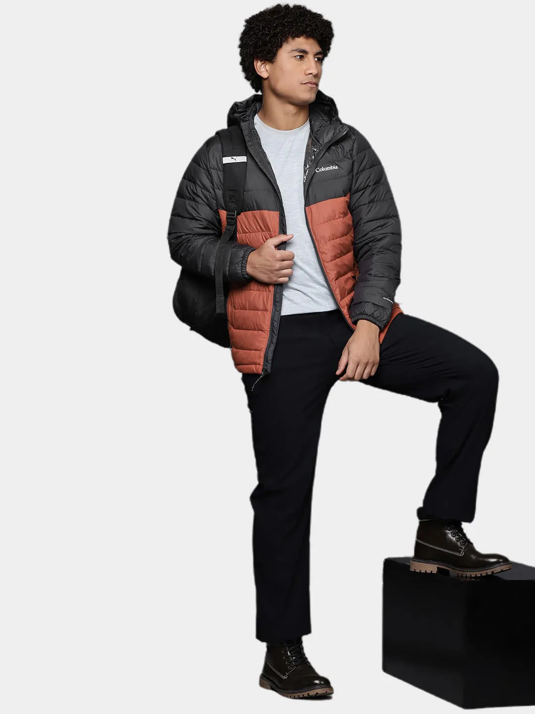 Columbia Men Orange Omni-Heat Reflective Powder Lite Hooded Jacket