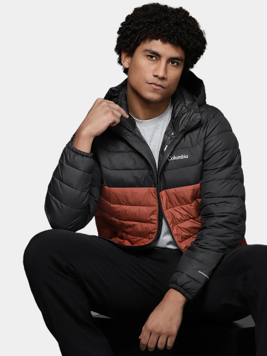 Columbia Men Orange Omni-Heat Reflective Powder Lite Hooded Jacket