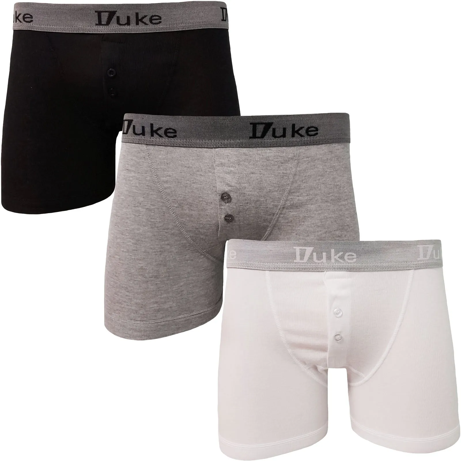 D555 Duke London Mens 3 Pack Driver Buttonfly Cotton Boxer Shorts - Assorted