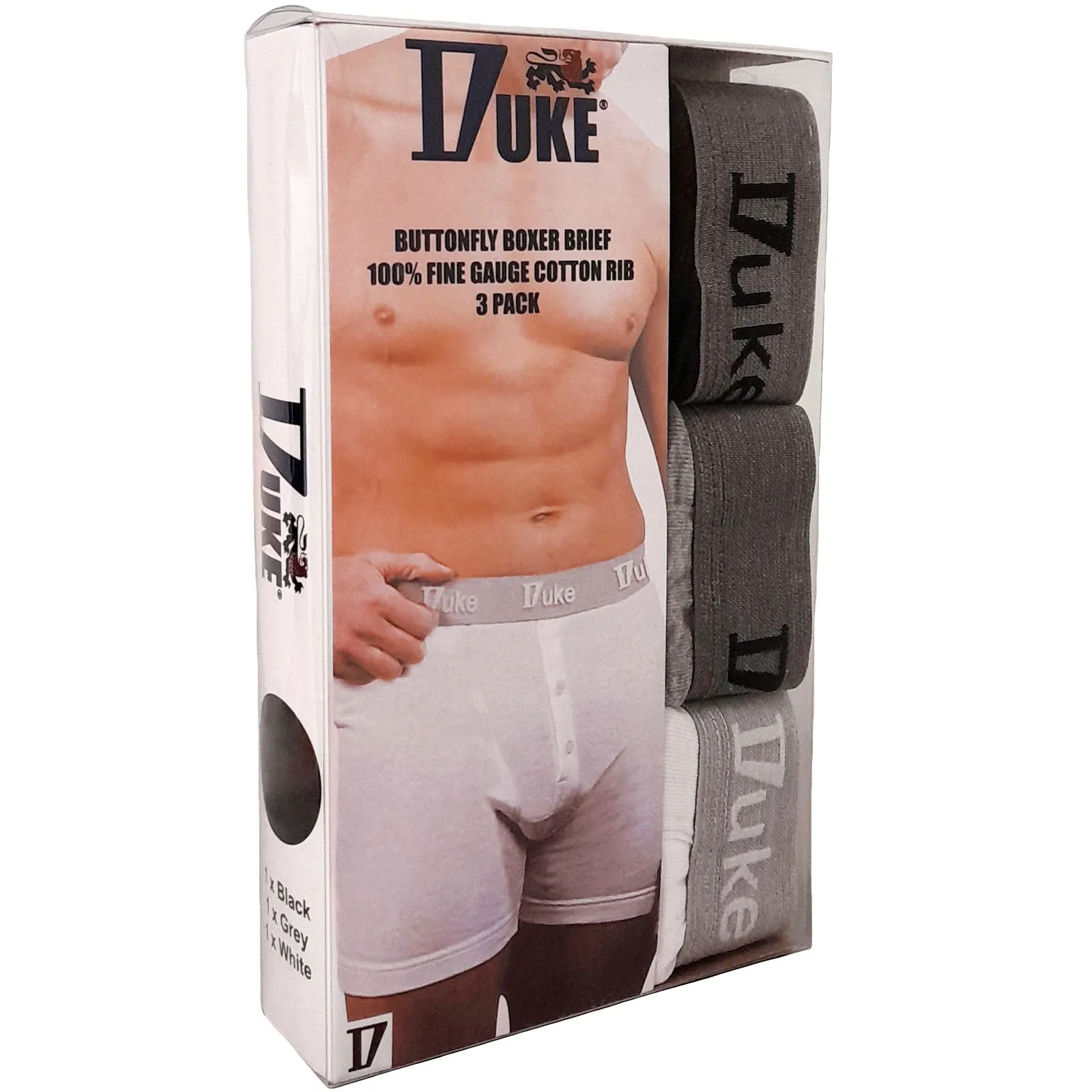 D555 Duke London Mens 3 Pack Driver Buttonfly Cotton Boxer Shorts - Assorted