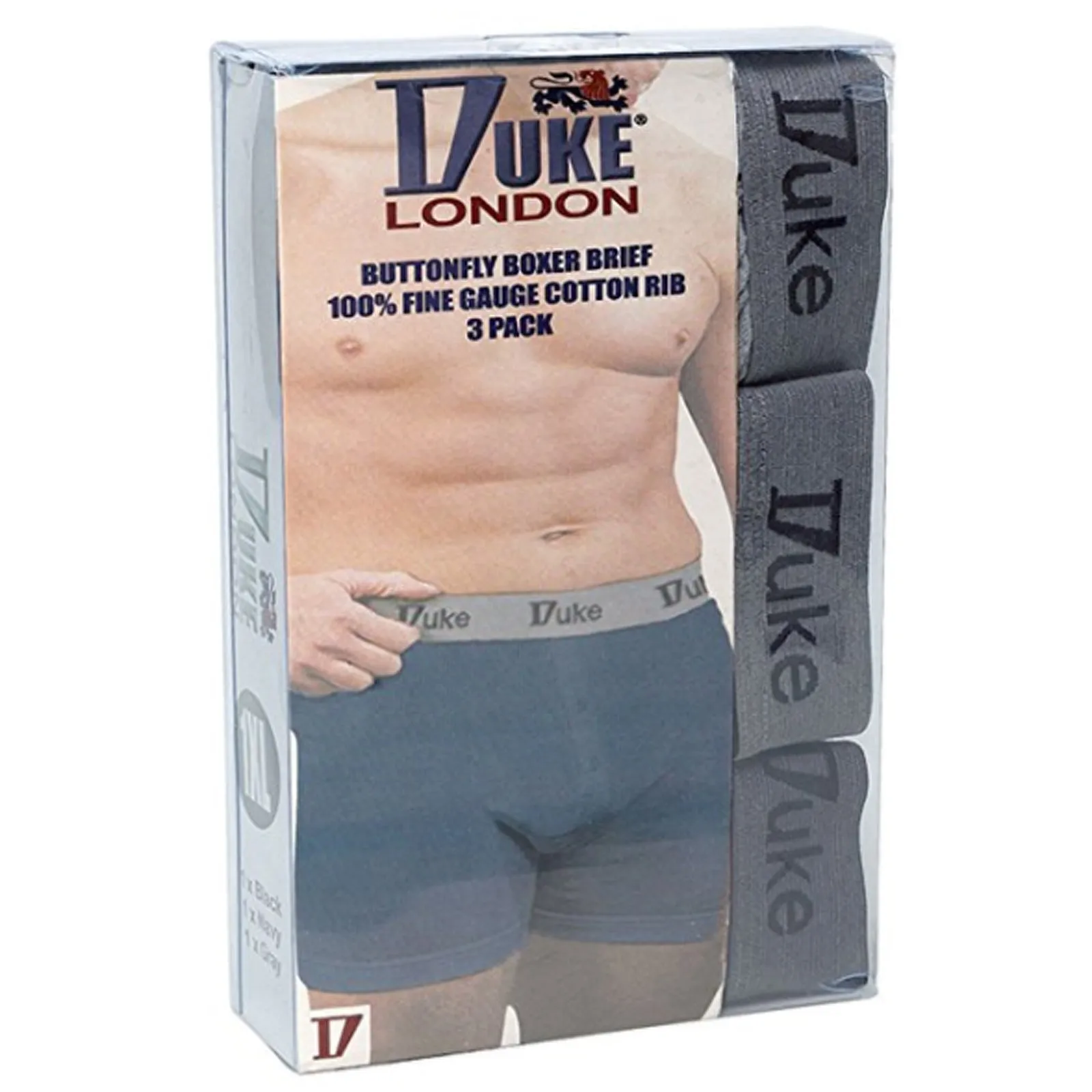 D555 Duke London Mens Big & Tall Kingsize Buttonfly Cotton Boxer Shorts - 3 Pack