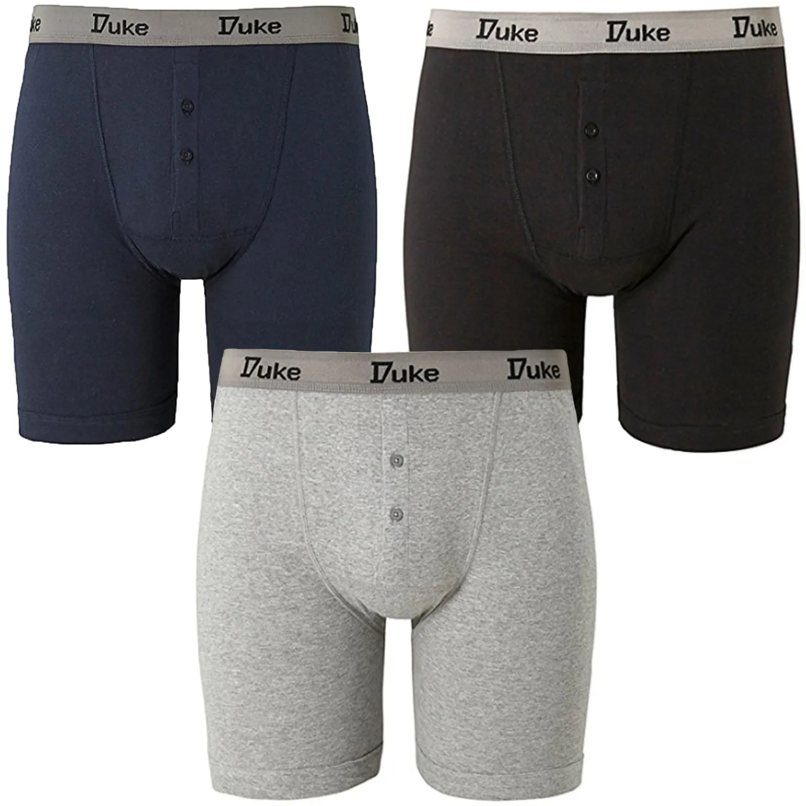 D555 Duke London Mens Big & Tall Kingsize Buttonfly Cotton Boxer Shorts - 3 Pack
