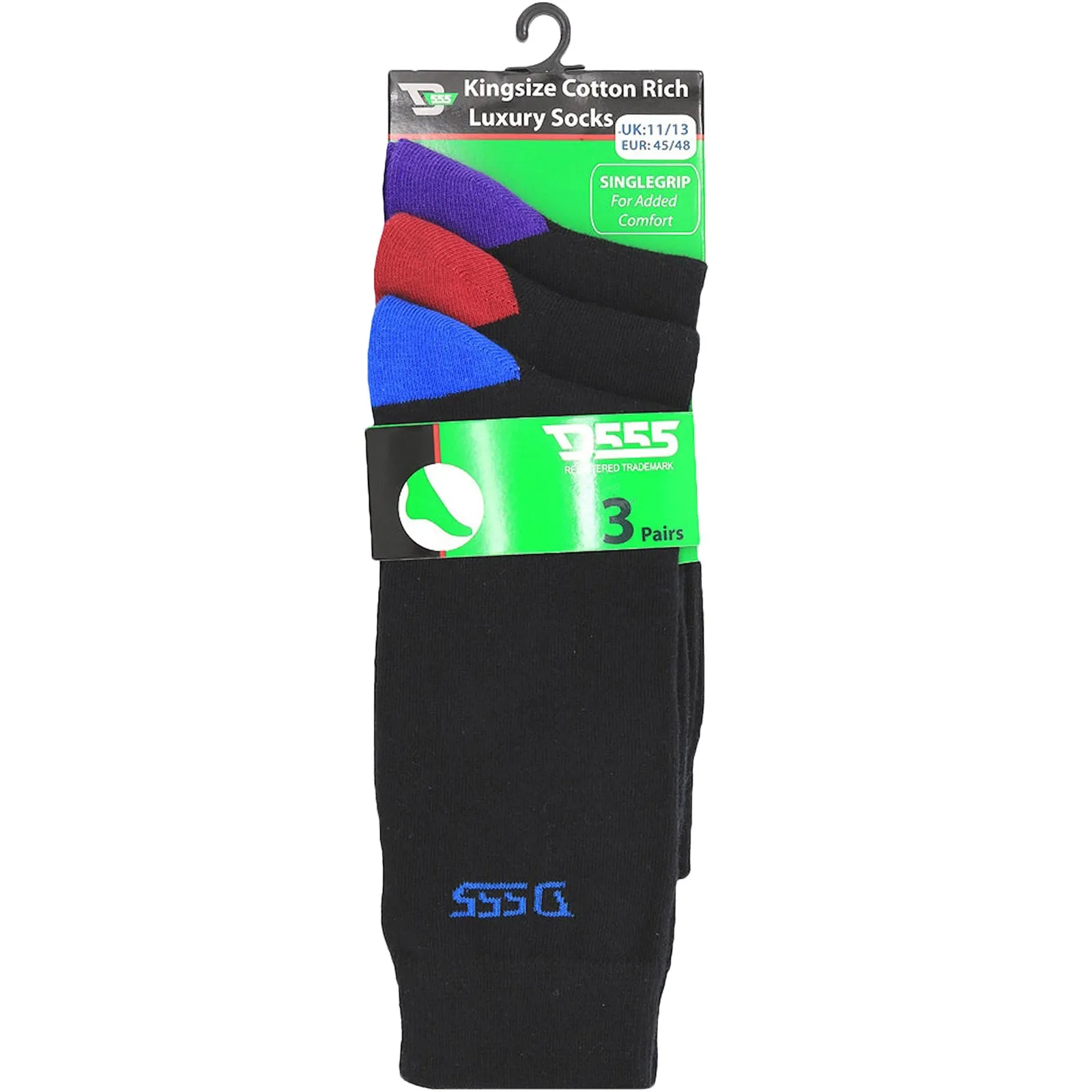 D555 Mens 3 Pack Phoenix Cotton Rich Luxury Single Grip Socks - Black/Multi