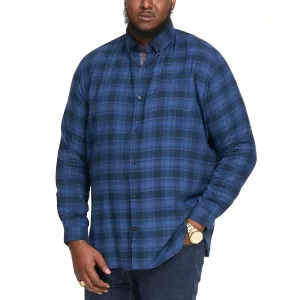 D555 Mens Bruce Big & Tall Long Sleeve Flannel Check Denim Shirt - Blue