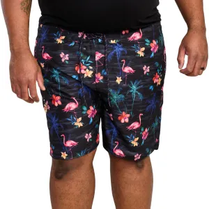 D555 Mens Campton Big & Tall Flamingo Print Swim Shorts - Black