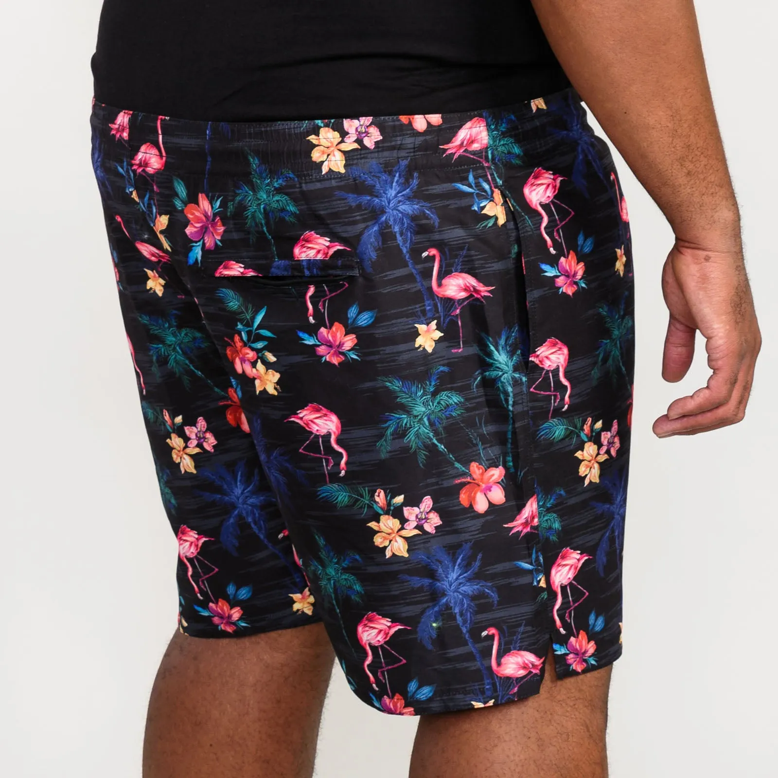 D555 Mens Campton Big & Tall Flamingo Print Swim Shorts - Black