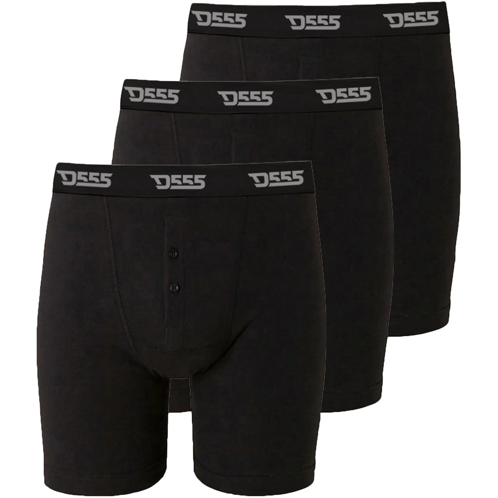 D555 Mens Driver II Big & Tall Kingsize Cotton Boxer Shorts - 3 Pack - Black