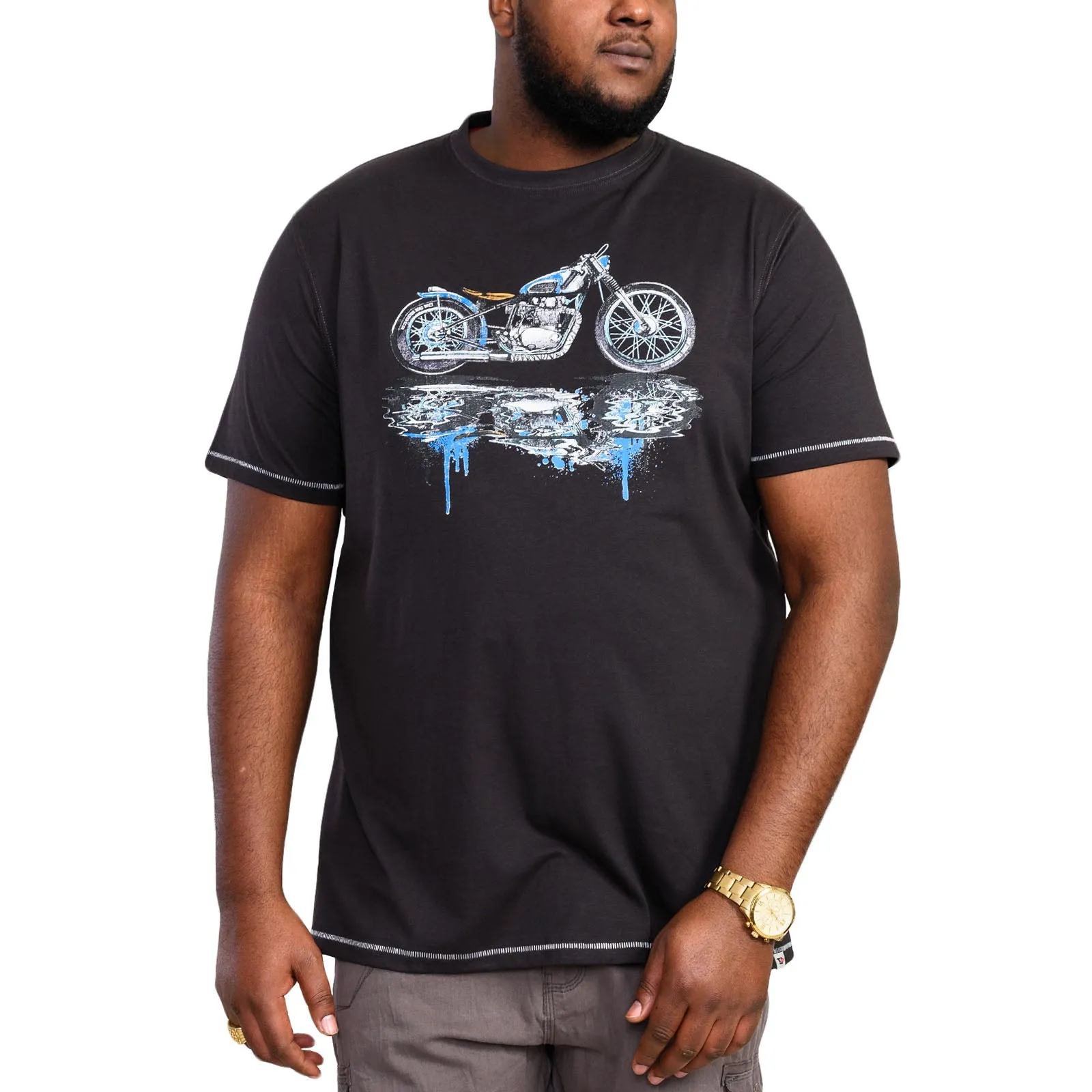 D555 Mens Fritton Big & Tall Motorbike Print T-Shirt - Black