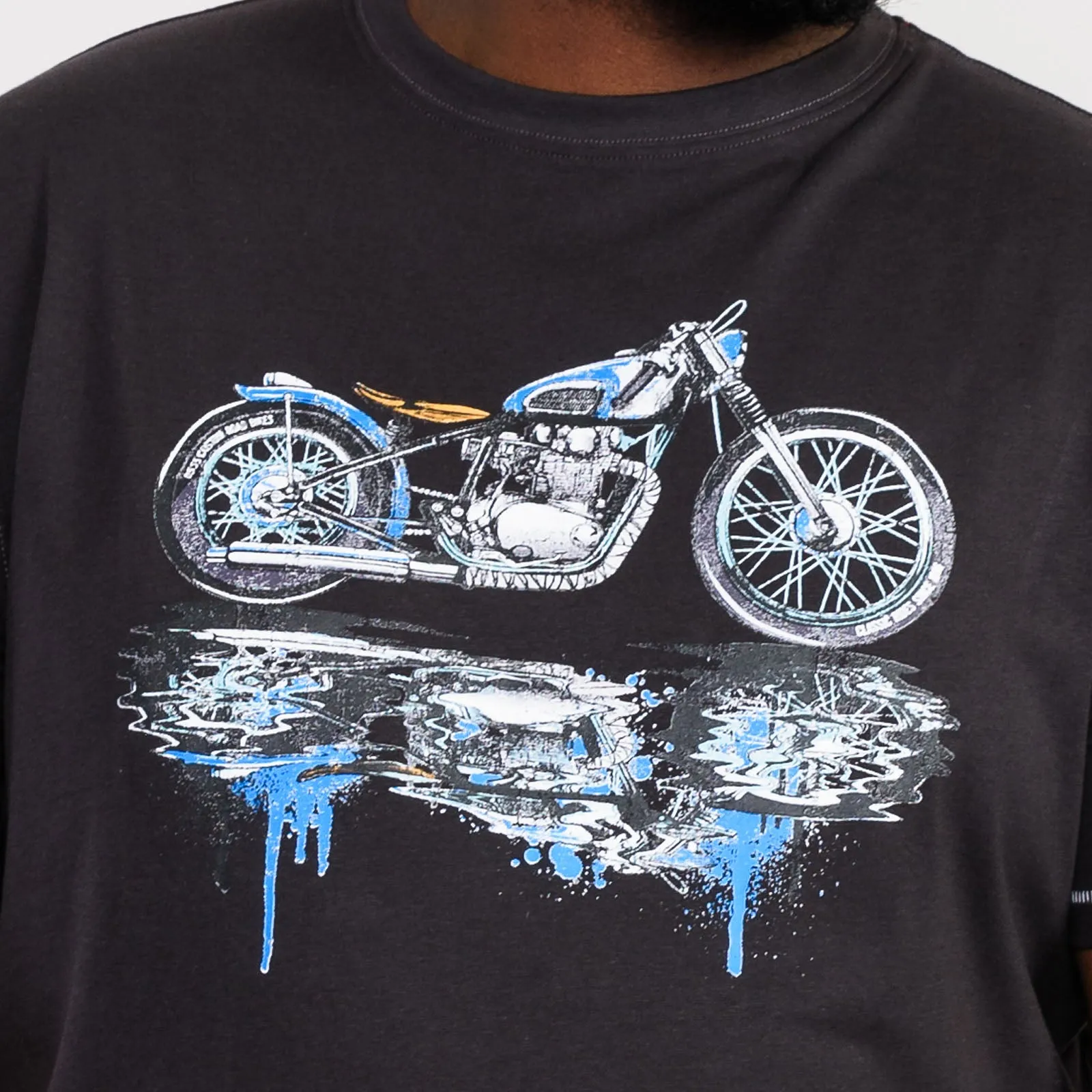 D555 Mens Fritton Big & Tall Motorbike Print T-Shirt - Black