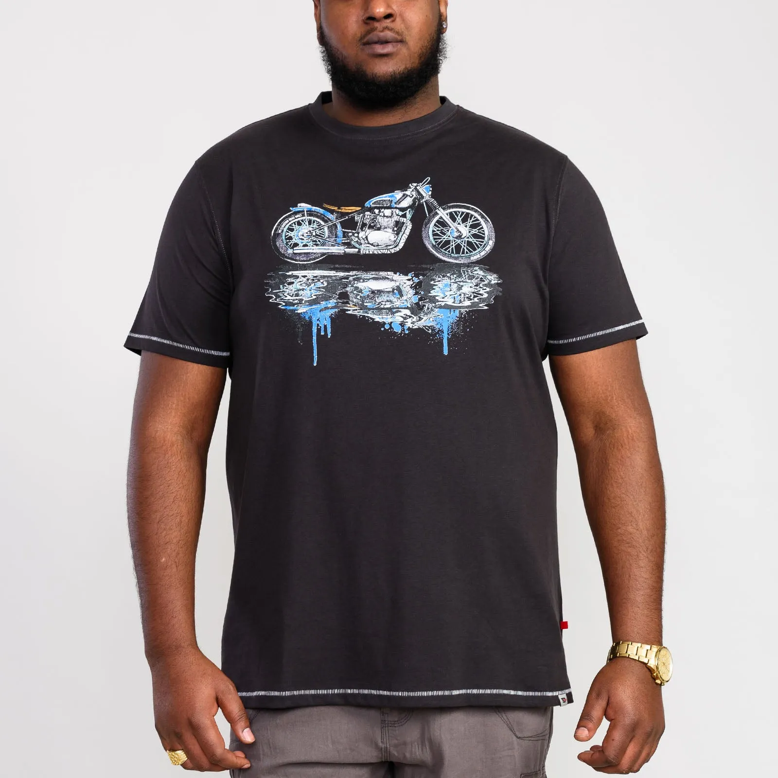D555 Mens Fritton Big & Tall Motorbike Print T-Shirt - Black