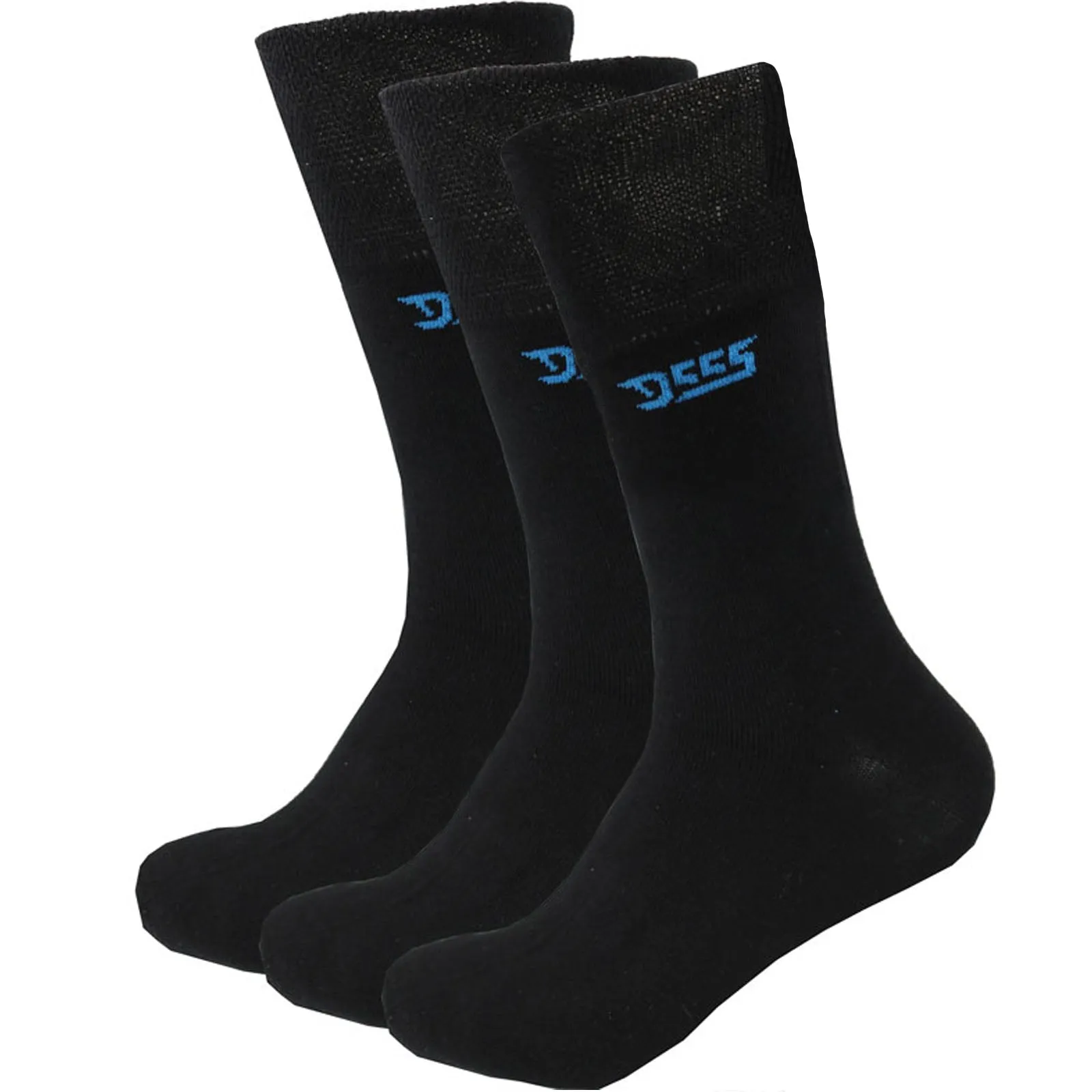 D555 Mens Harold 3 Pack Extra Wide Comfort Fit Crew Length Socks - Black