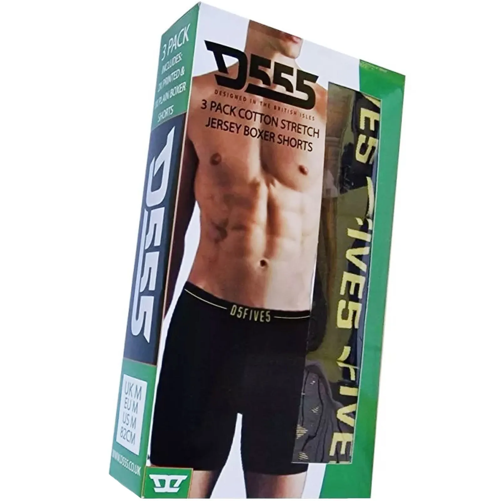 D555 Mens Sylvester Pack Of 3 Big Tall Kingsize Stretch Printed Boxers - Black