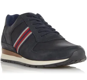 Dune Truro Mens Side Stripe Leather Trainer