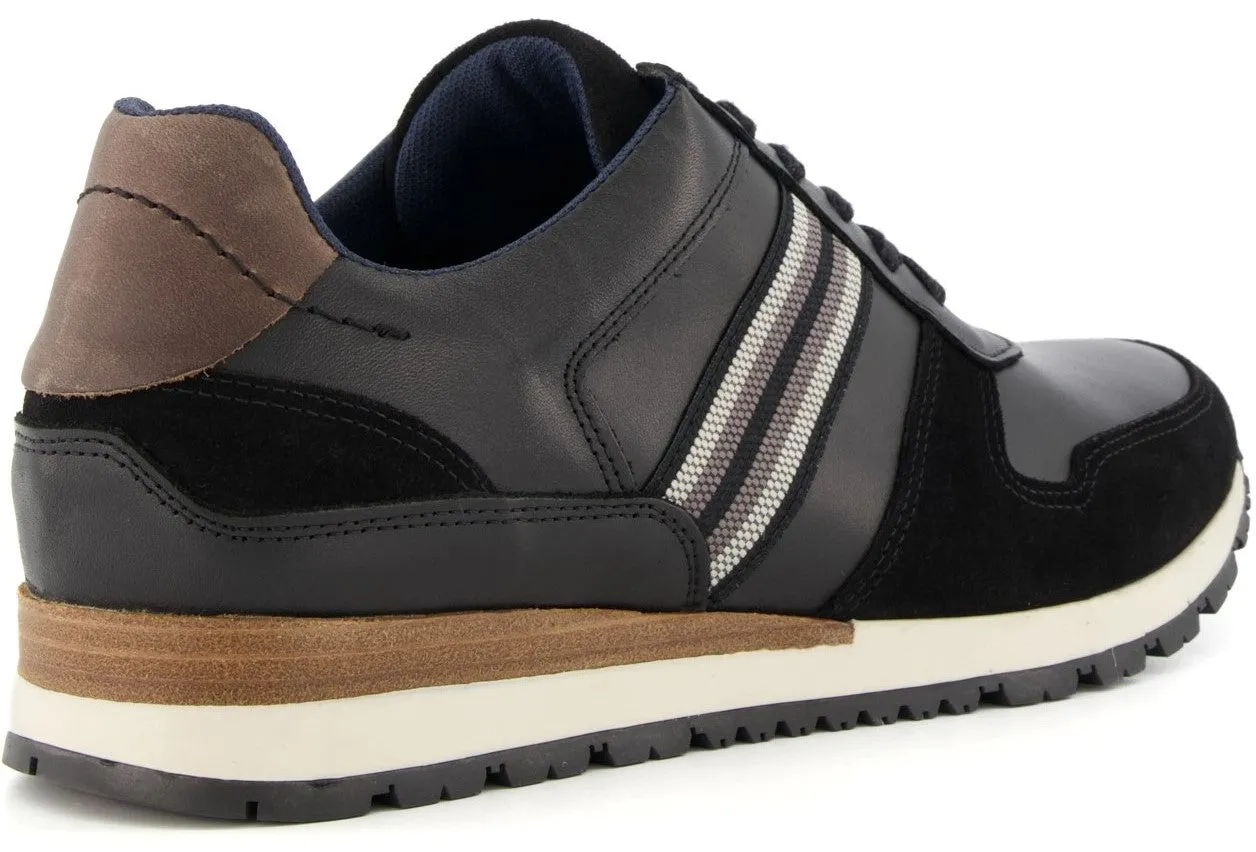 Dune Truro Mens Side Stripe Leather Trainer