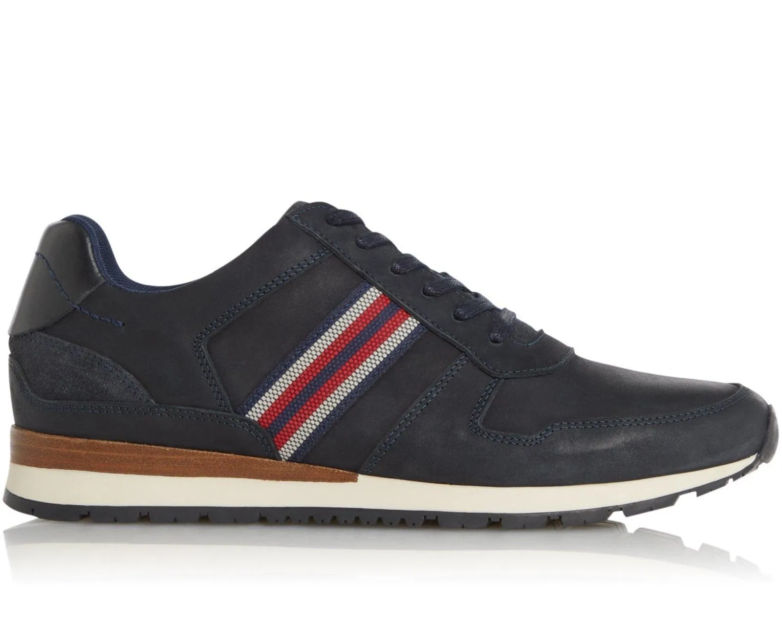 Dune Truro Mens Side Stripe Leather Trainer
