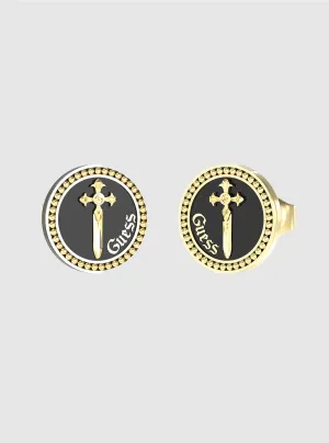 Gold Black Round Earrings Guess