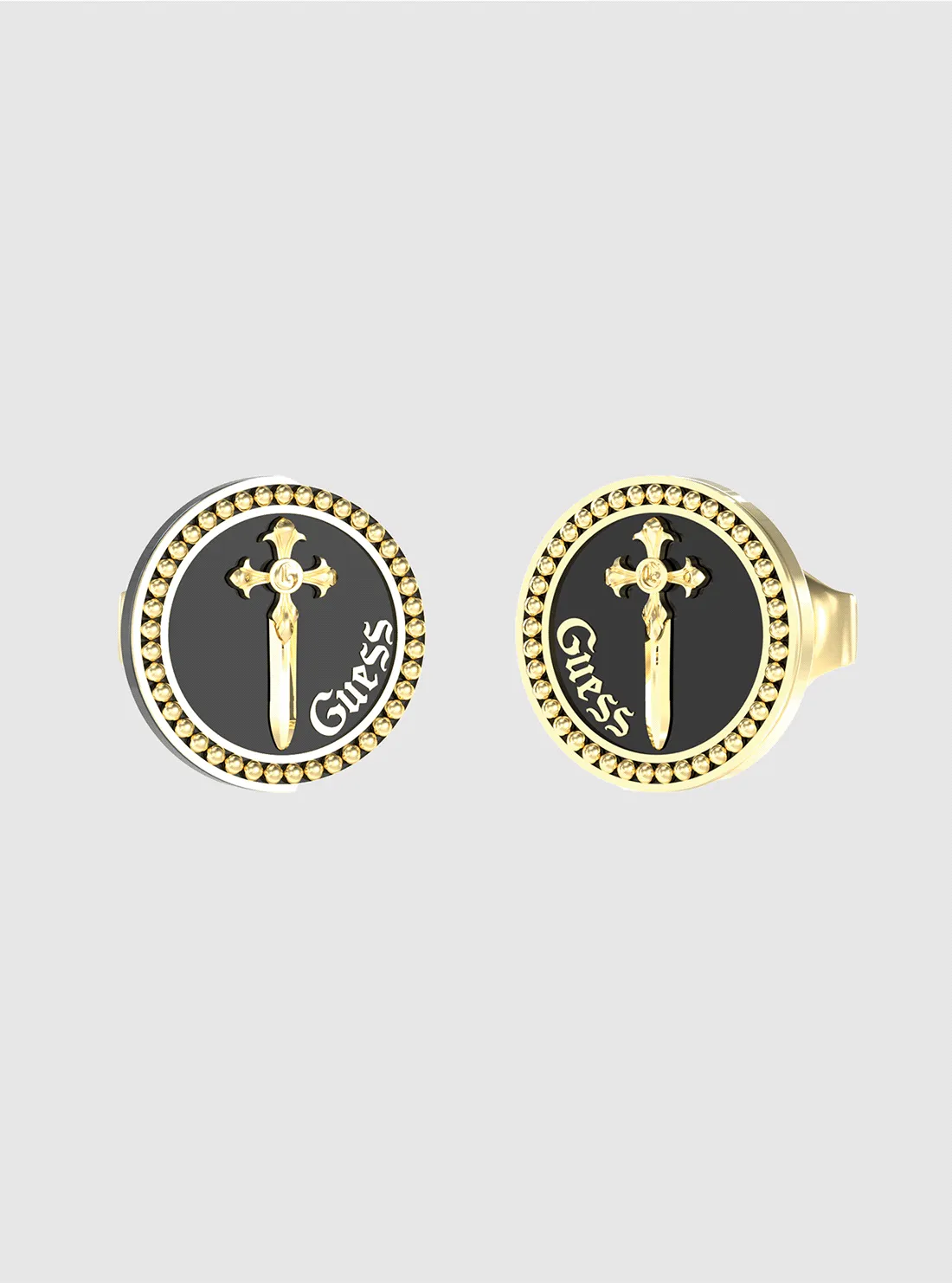 Gold Black Round Earrings Guess