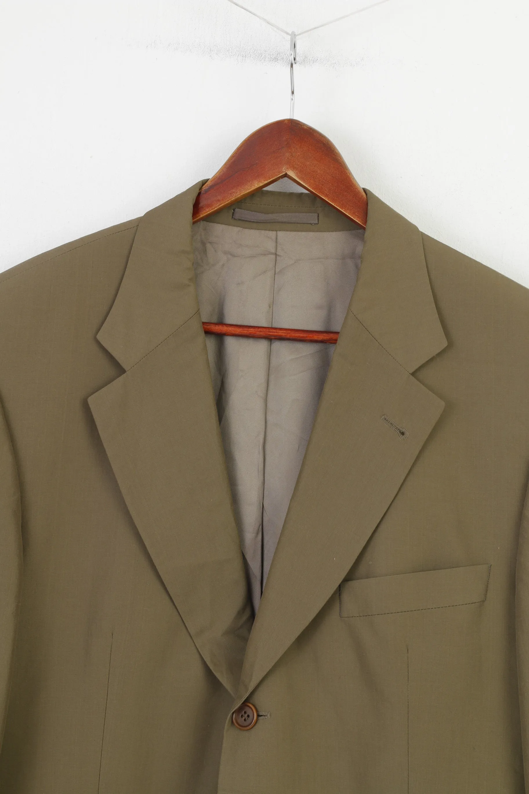 Hugo Boss Men 54 44 Blazer Green Cupro Cotton Single Breasted Classic Vintage Jacket