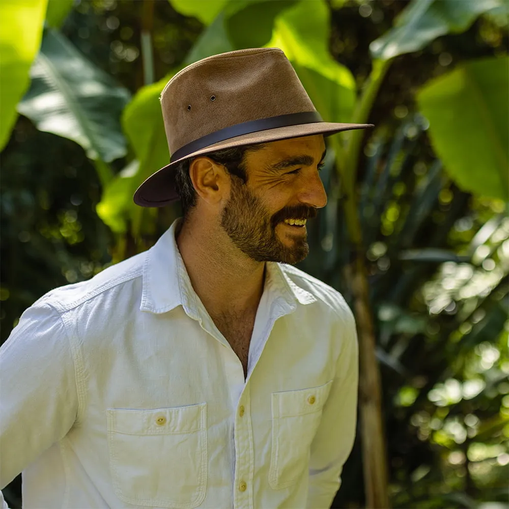Jaxon & James Nubuck Leather Safari Fedora - Chestnut