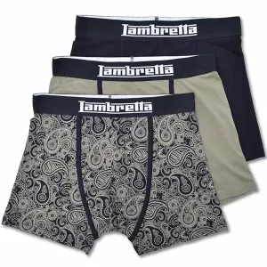 Lambretta Mens 3 Pack Paisley Elasticated Boxer Shorts Khaki