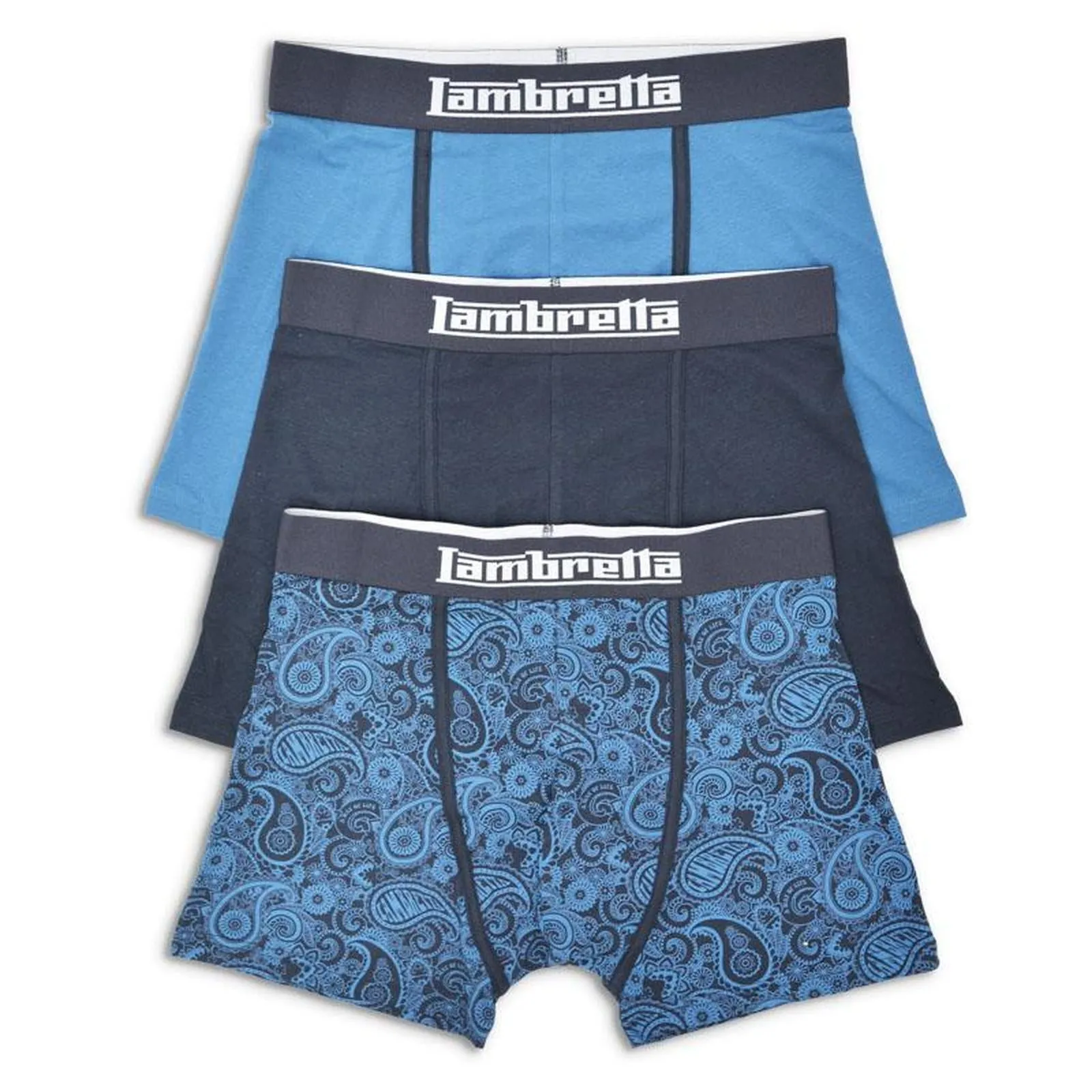 Lambretta Mens 3 Pack Paisley Elasticated Boxer Shorts Khaki