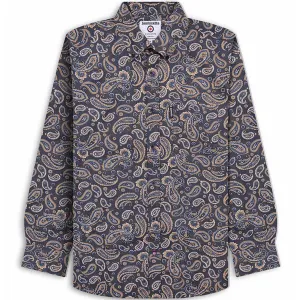 Lambretta Mens All Over Paisley Pattern Long Sleeve Smart Shirt - Grey