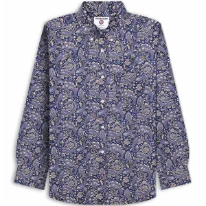 Lambretta Mens All Over Paisley Pattern Long Sleeve Smart Shirt - Navy