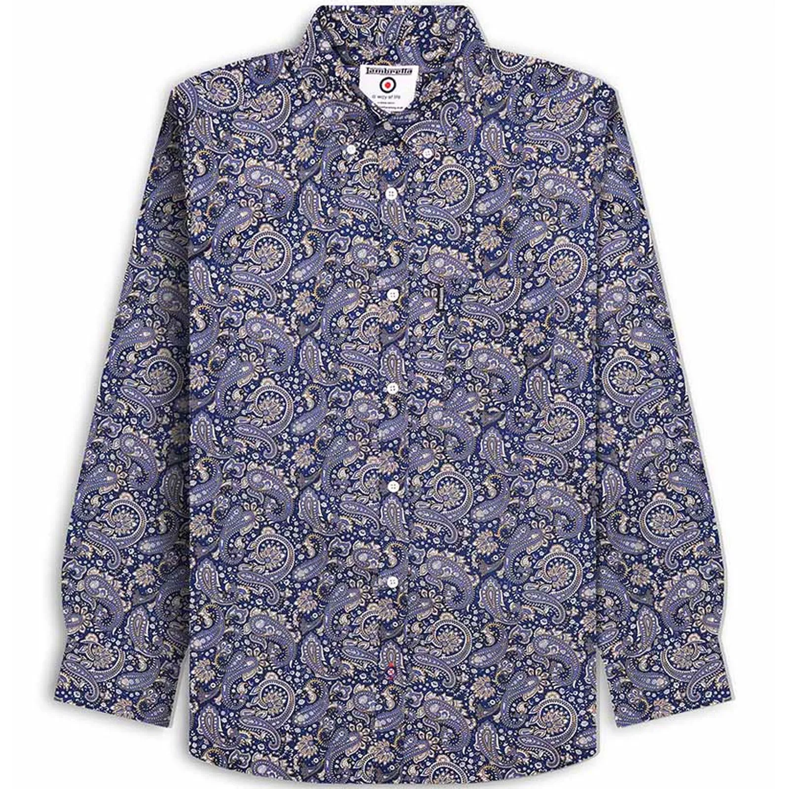 Lambretta Mens All Over Paisley Pattern Long Sleeve Smart Shirt - Navy